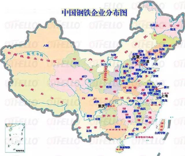 中国钢铁企业分布图